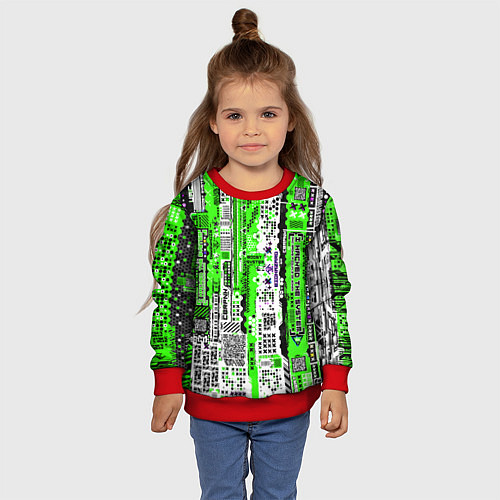 Детский свитшот Киберпанк паттерн зелёный / 3D-Красный – фото 4