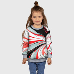 Свитшот детский Волнистые бело-красные линии на чёрном фоне, цвет: 3D-меланж — фото 2