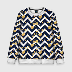 Детский свитшот Золотые кляксы на фоне бело-синего паттерна