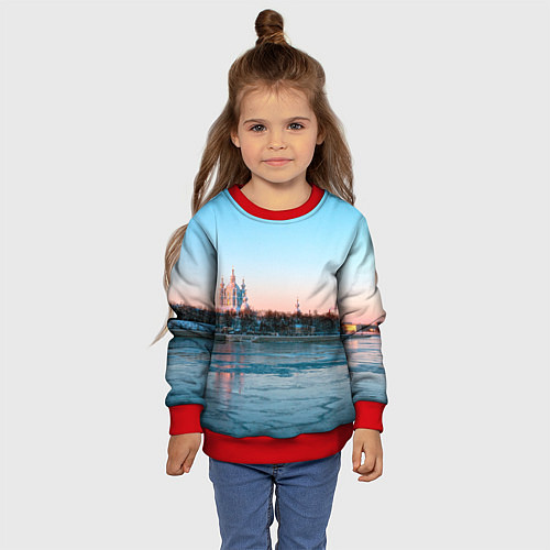 Детский свитшот Смольный собор в Санкт-Петербурге / 3D-Красный – фото 4