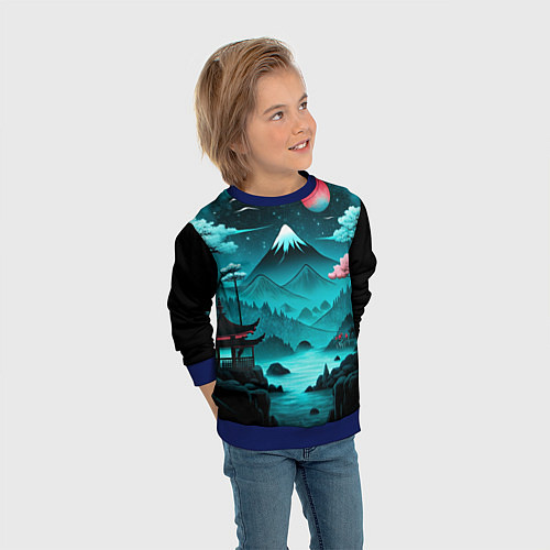 Детский свитшот Коллаж из природы Японии / 3D-Синий – фото 3