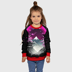 Свитшот детский Горы и сакура в Японии, цвет: 3D-красный — фото 2