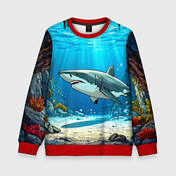 Свитшот детский Акула в океане, цвет: 3D-красный