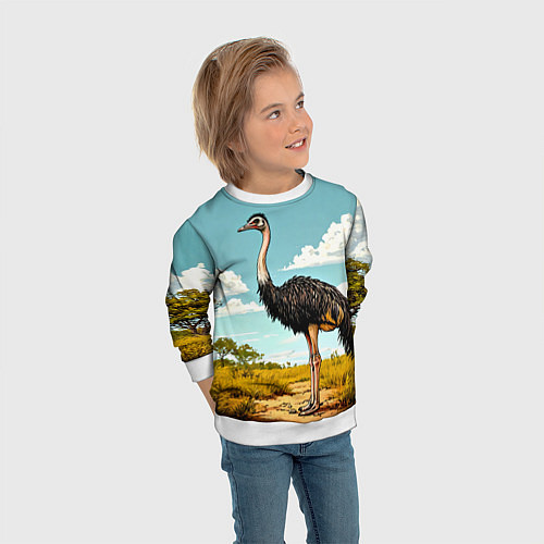 Детский свитшот Страус в природе / 3D-Белый – фото 3