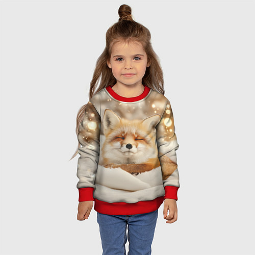 Детский свитшот Сонная лисица зимой / 3D-Красный – фото 4