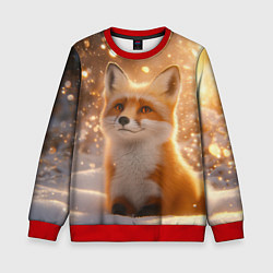 Свитшот детский Рыжая лисичка в снежном лесу, цвет: 3D-красный