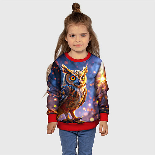Детский свитшот Золотистая сова / 3D-Красный – фото 4