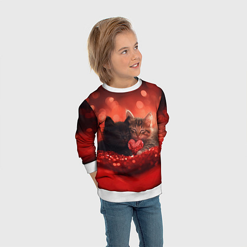 Детский свитшот Влюбленные котята с сердечком / 3D-Белый – фото 3