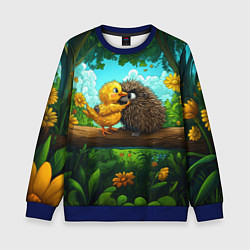 Свитшот детский Цыпленок обнимает ежика, цвет: 3D-синий