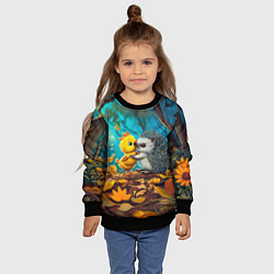 Свитшот детский Милые ежик с цыпленком в осеннем лесу, цвет: 3D-черный — фото 2