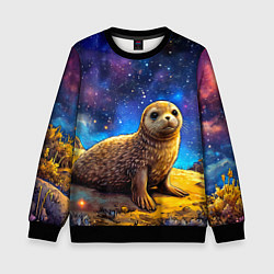 Свитшот детский Тюлень в космосе, цвет: 3D-черный