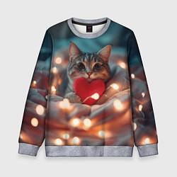 Свитшот детский Кошка с сердцем, цвет: 3D-меланж