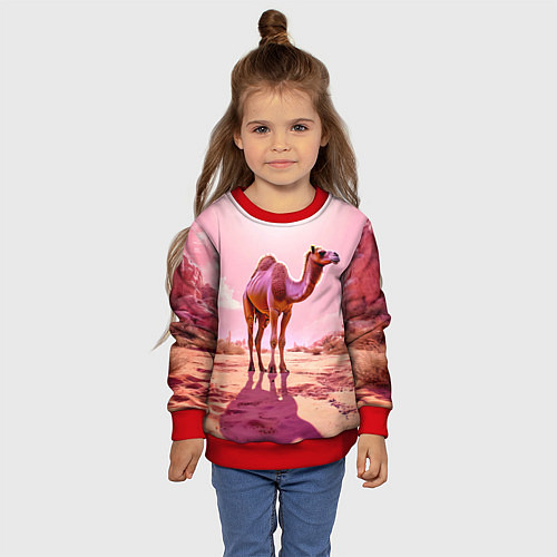 Детский свитшот Верблюд в розовой пустыне / 3D-Красный – фото 4