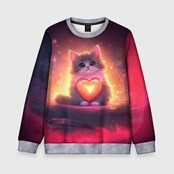 Свитшот детский Пушистый котик с сердечком, цвет: 3D-меланж