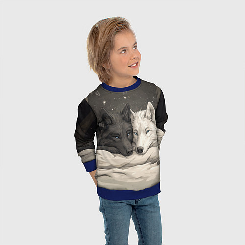 Детский свитшот Волк и волчица лежат вместе / 3D-Синий – фото 3