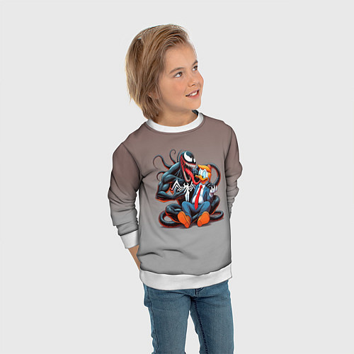 Детский свитшот Venom and Duck-Donald - ai art fantasy / 3D-Белый – фото 3