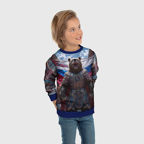 Детский свитшот Военный медведь в доспехах / 3D-Синий – фото 3
