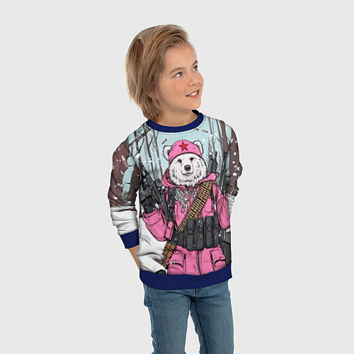 Детский свитшот Русский медведь в розовой куртке / 3D-Синий – фото 3
