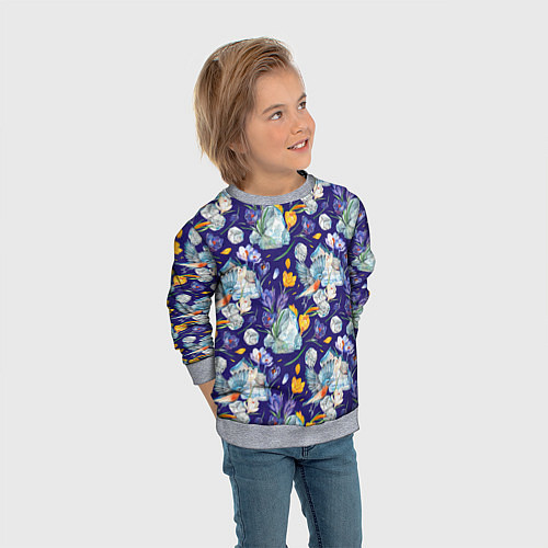 Детский свитшот Крокусы и зяблик во льдах / 3D-Меланж – фото 3