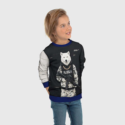 Детский свитшот Волк с автоматом и золотой цепью / 3D-Синий – фото 3