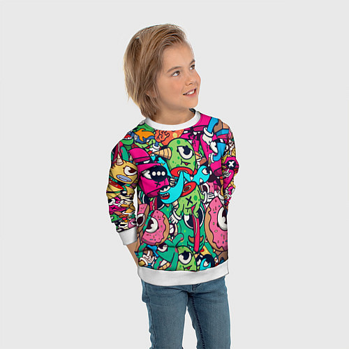 Детский свитшот Color doodle monsters / 3D-Белый – фото 3