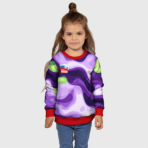 Детский свитшот Фиолетовый камуфляж Россия / 3D-Красный – фото 4
