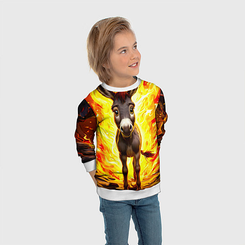 Детский свитшот Ослик в огне / 3D-Белый – фото 3