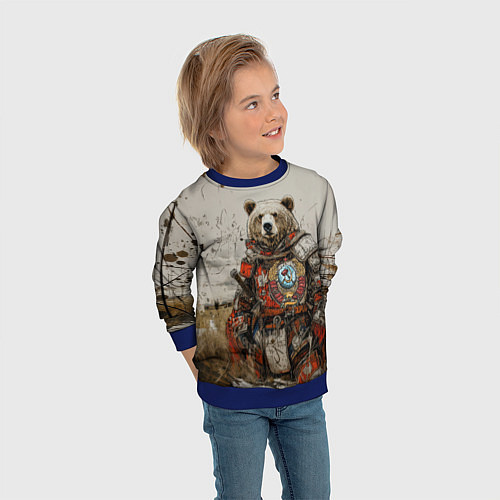 Детский свитшот Русский медведь в поле / 3D-Синий – фото 3