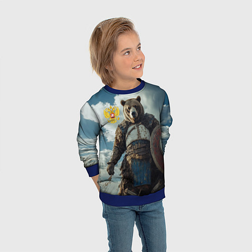 Детский свитшот Русский медведь с щитом / 3D-Синий – фото 3