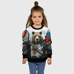Свитшот детский Медведь с флагами России, цвет: 3D-черный — фото 2