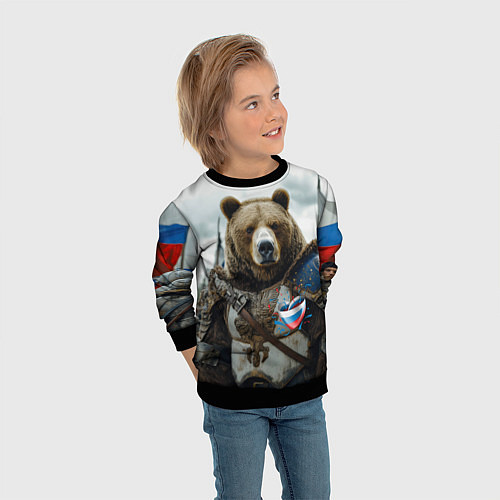 Детский свитшот Медведь с флагами России / 3D-Черный – фото 3