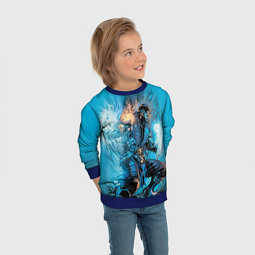 Детский свитшот Mortal Kombat - Sub-Zero / 3D-Синий – фото 3