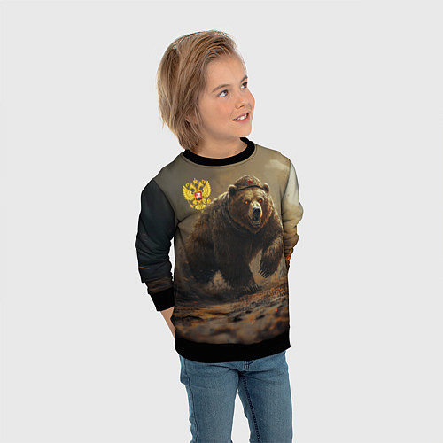 Детский свитшот Русский бурый медведь / 3D-Черный – фото 3