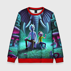 Свитшот детский Рик и Морти - портрет на фоне слона, цвет: 3D-красный