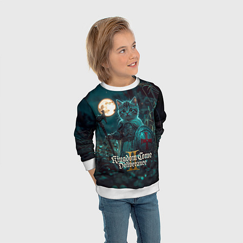 Детский свитшот Kingdom Come Deliverance 2 котенок рыцарь / 3D-Белый – фото 3