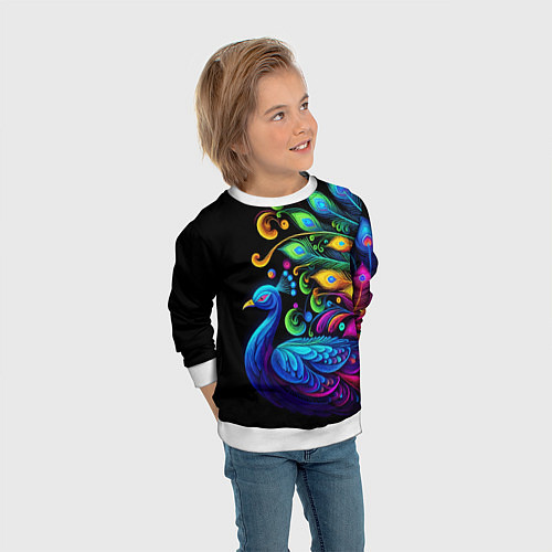 Детский свитшот Neon peacock - art / 3D-Белый – фото 3