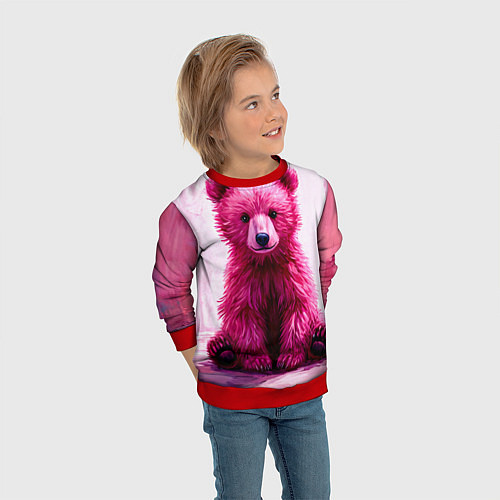 Детский свитшот Розовый медведь / 3D-Красный – фото 3