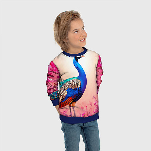 Детский свитшот Павлин на розовом / 3D-Синий – фото 3