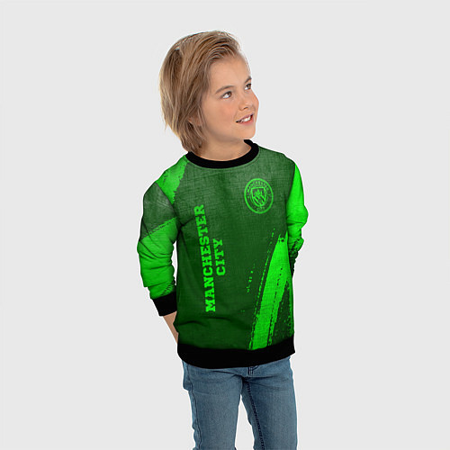 Детский свитшот Manchester City - green gradient вертикально / 3D-Черный – фото 3