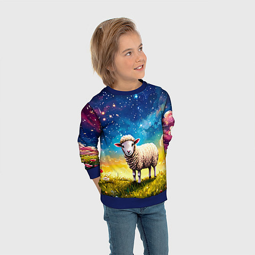 Детский свитшот Овечка и звездное небо / 3D-Синий – фото 3