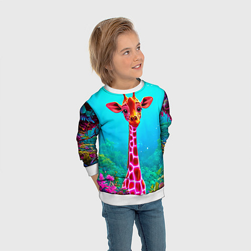 Детский свитшот Жираф в сказачном лесу / 3D-Белый – фото 3