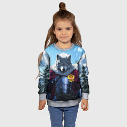 Свитшот детский Волк русский защитник, цвет: 3D-меланж — фото 2