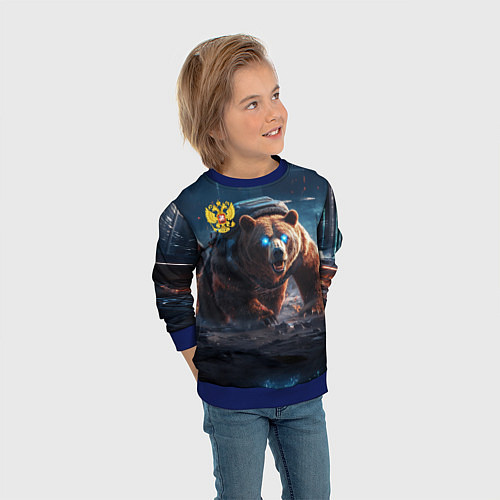 Детский свитшот Русский медведь-победитель / 3D-Синий – фото 3