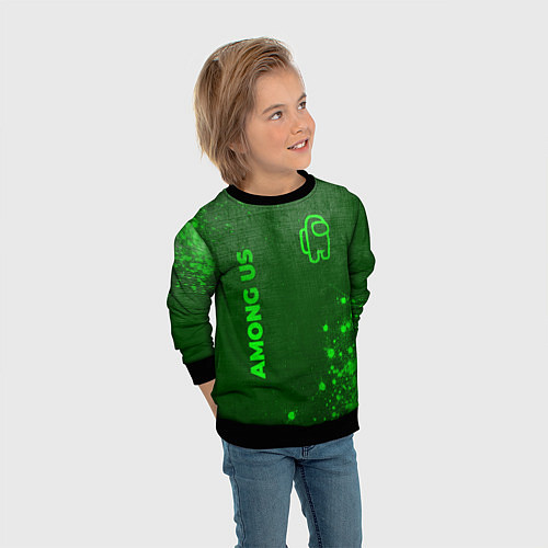 Детский свитшот Among Us - green gradient вертикально / 3D-Черный – фото 3