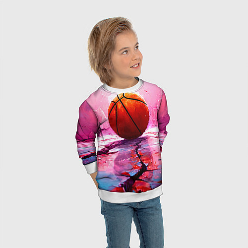 Детский свитшот Баскетбольный мяч у розовой стены / 3D-Белый – фото 3