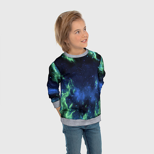 Детский свитшот Зеленые языки пламени / 3D-Меланж – фото 3