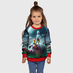 Свитшот детский Рик и Морти сидят на бегемоте - нейроарт фантазия, цвет: 3D-красный — фото 2