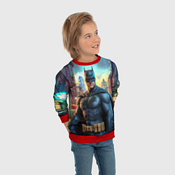 Свитшот детский Бэтмен неоновый город, цвет: 3D-красный — фото 2