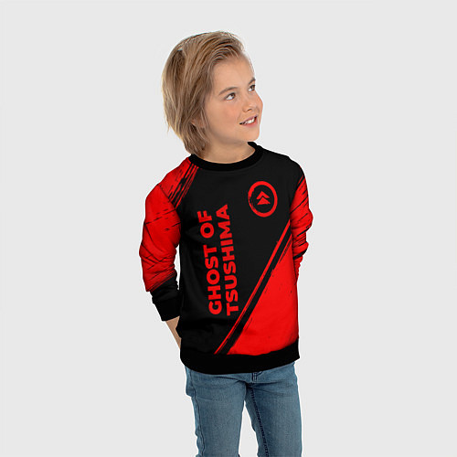 Детский свитшот Ghost of Tsushima - red gradient вертикально / 3D-Черный – фото 3