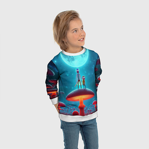 Детский свитшот Рик и Морти в стране неоновых гигантских грибов / 3D-Белый – фото 3